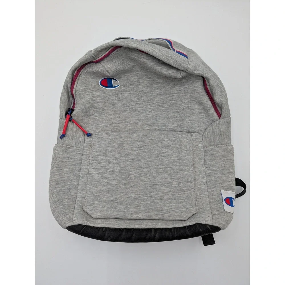 Champion Backpack Gray Jersey Knit Logo School Travel Bag One Size